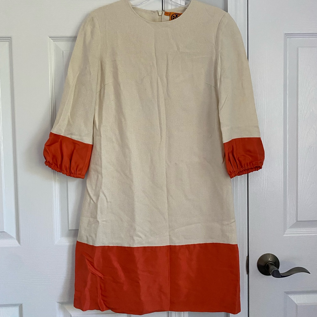 Tory Burch Creme And Orange Midi Dress